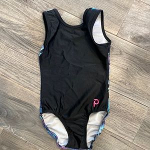 Kids gymnastics leotard - black with blue and purple size M